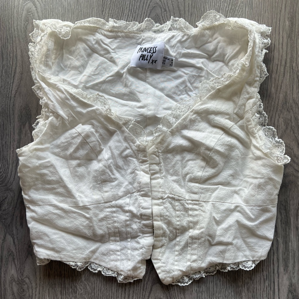 Princess Polly White lace edge corset crop top with hook front closures